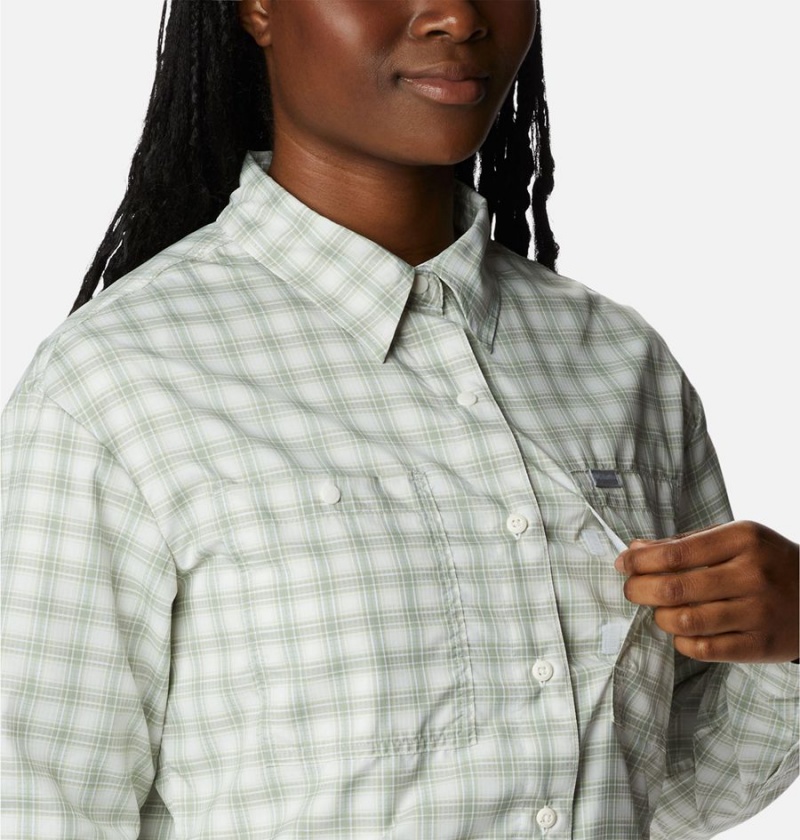 Columbia Silver Ridge Utility Patterned Long Sleeve Women's Shirt Green | CHLKQB-714