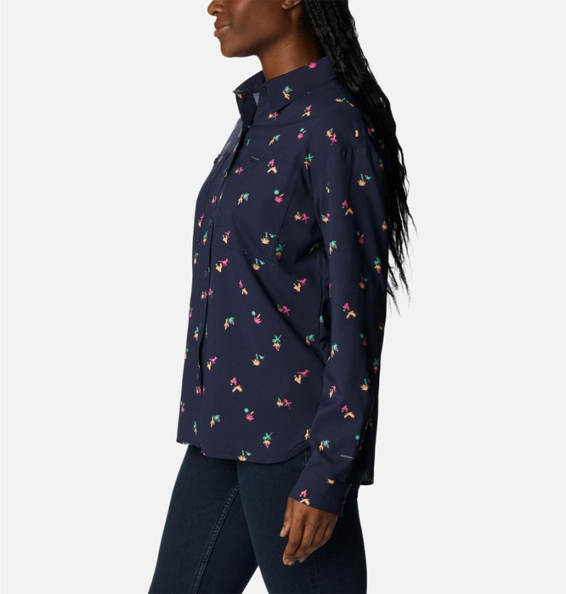 Columbia Silver Ridge Utility Patterned Long Sleeve Women's Shirt Navy | MDYPEI-975