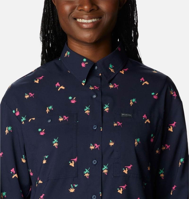 Columbia Silver Ridge Utility Patterned Long Sleeve Women's Shirt Navy | MDYPEI-975