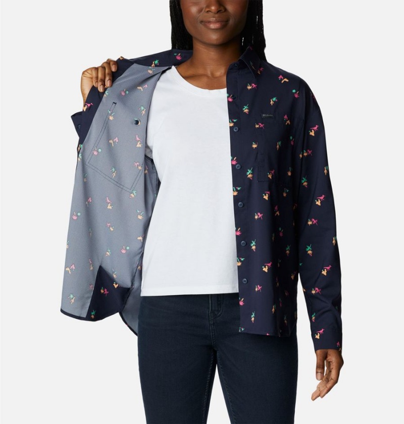 Columbia Silver Ridge Utility Patterned Long Sleeve Women's Shirt Navy | MDYPEI-975