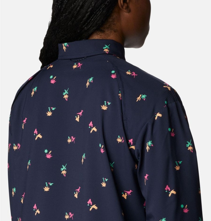 Columbia Silver Ridge Utility Patterned Long Sleeve Women's Shirt Navy | MDYPEI-975