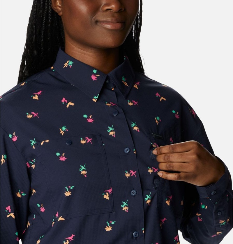 Columbia Silver Ridge Utility Patterned Long Sleeve Women's Shirt Navy | MDYPEI-975