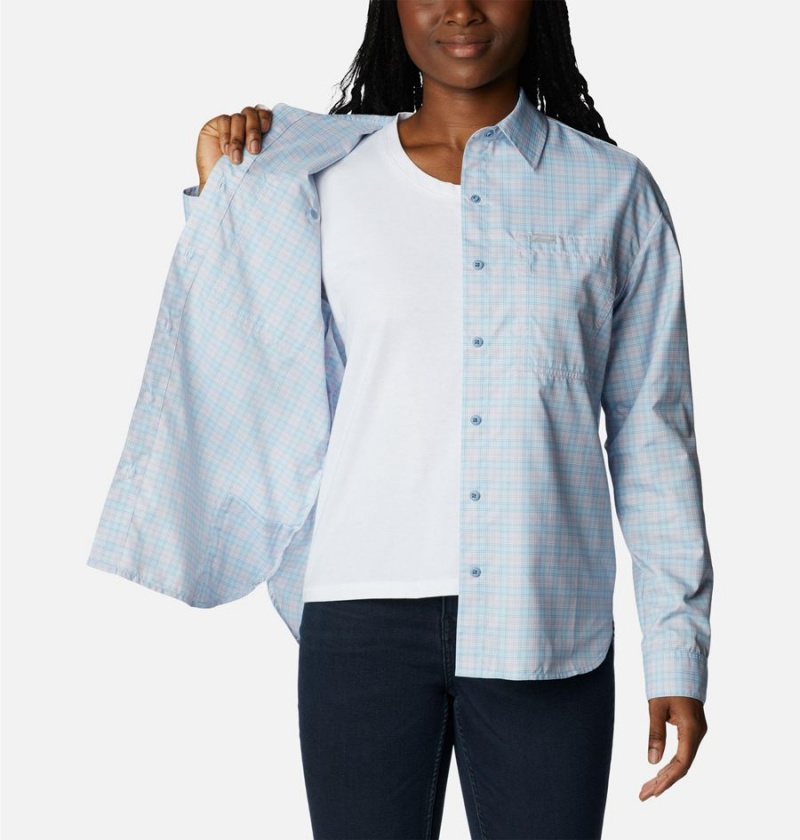 Columbia Silver Ridge Utility Patterned Long Sleeve Women's Shirt Blue | HUEPZN-158