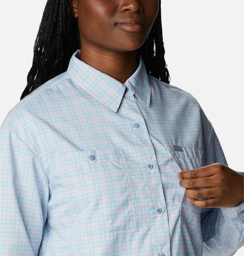Columbia Silver Ridge Utility Patterned Long Sleeve Women's Shirt Blue | HUEPZN-158