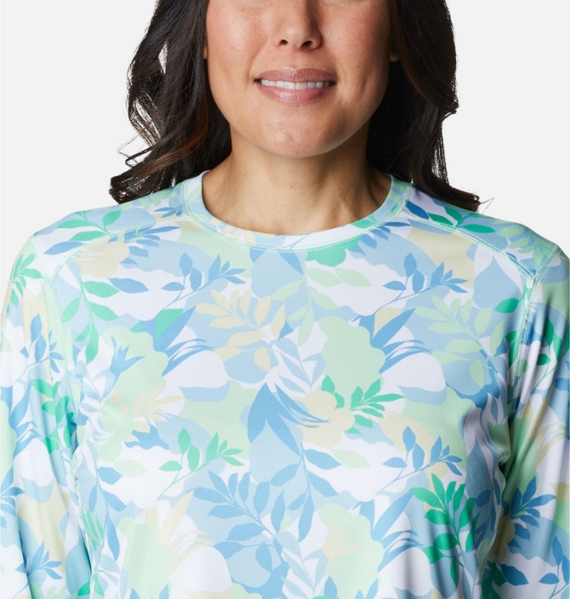 Columbia Summerdry Long Sleeve Printed Women's T-Shirt Green | LUTHPA-218