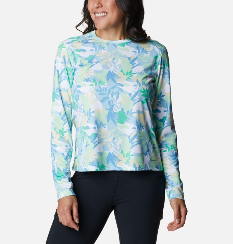 Columbia Summerdry Long Sleeve Printed Women\'s T-Shirt Green | LUTHPA-218