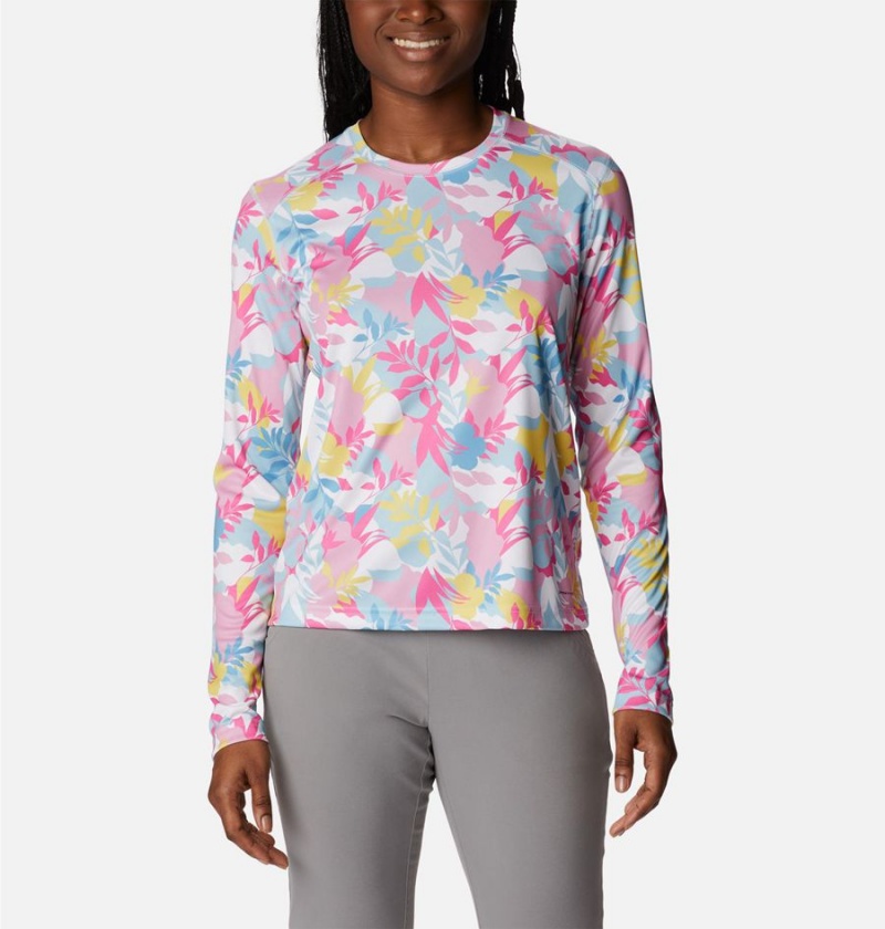 Columbia Summerdry Long Sleeve Printed Women\'s T-Shirt Pink | VSRYJB-697