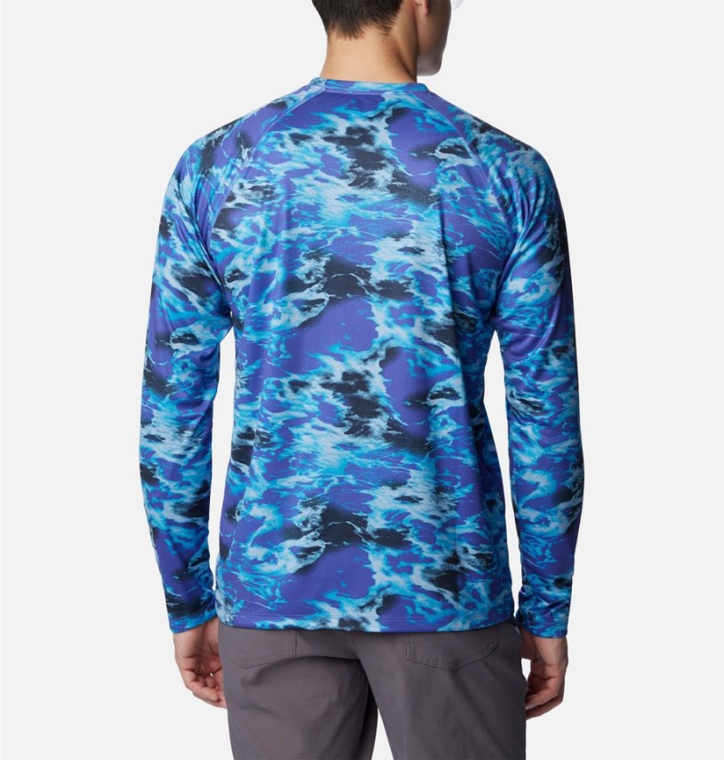 Columbia Summerdry Printed Long Sleeve Men's T-Shirt Blue | IZAWTQ-732