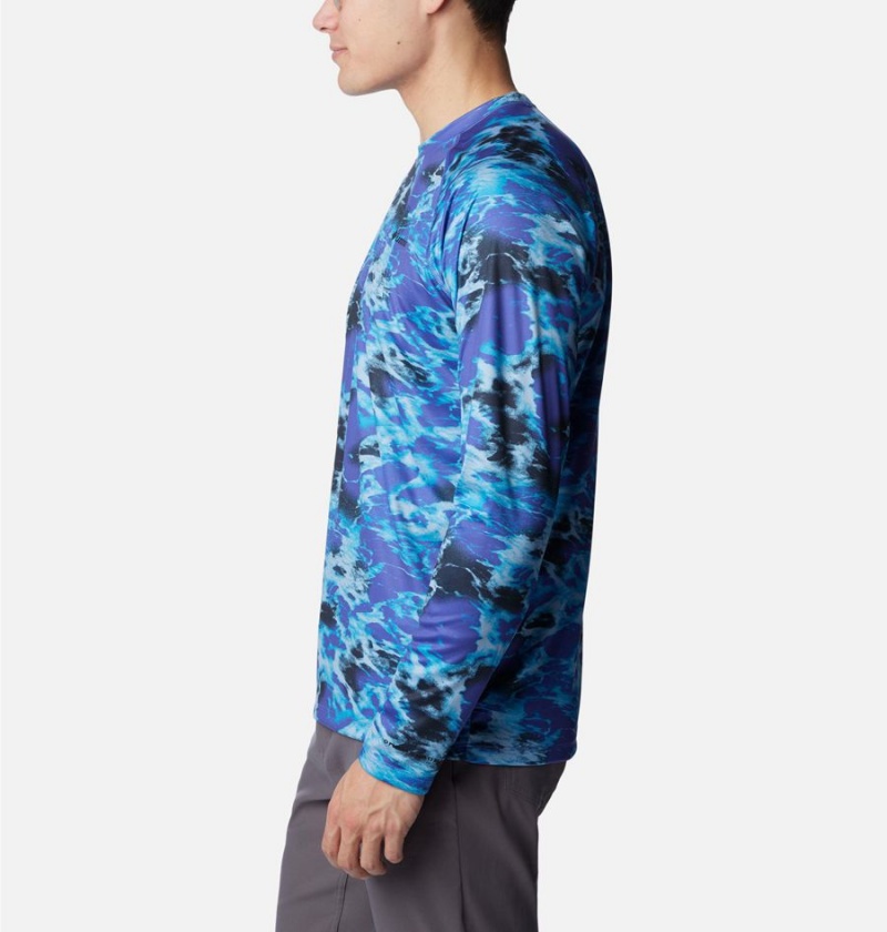 Columbia Summerdry Printed Long Sleeve Men's T-Shirt Blue | IZAWTQ-732