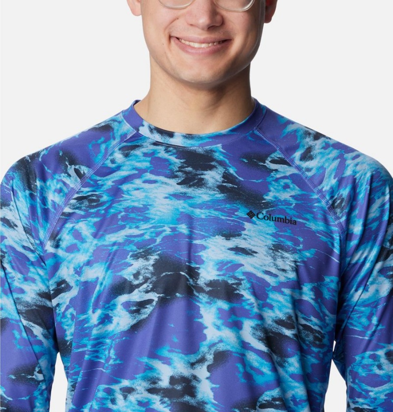 Columbia Summerdry Printed Long Sleeve Men's T-Shirt Blue | IZAWTQ-732