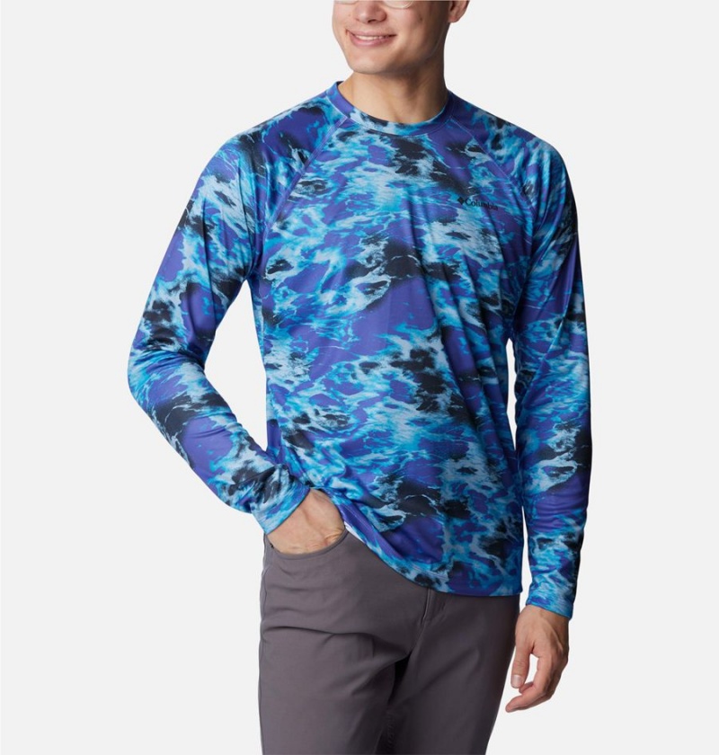 Columbia Summerdry Printed Long Sleeve Men's T-Shirt Blue | IZAWTQ-732
