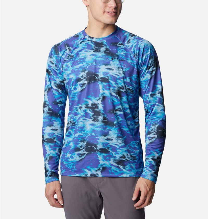 Columbia Summerdry Printed Long Sleeve Men\'s T-Shirt Blue | IZAWTQ-732