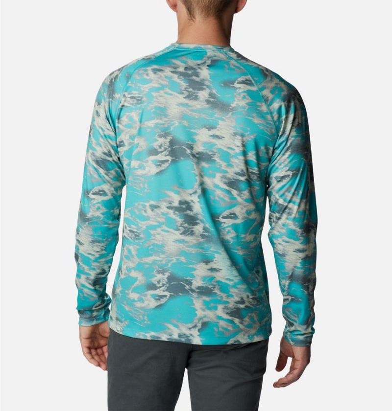 Columbia Summerdry Printed Long Sleeve Men's T-Shirt Turquoise | TXUZFG-853