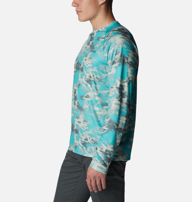 Columbia Summerdry Printed Long Sleeve Men's T-Shirt Turquoise | TXUZFG-853