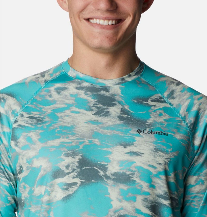 Columbia Summerdry Printed Long Sleeve Men's T-Shirt Turquoise | TXUZFG-853