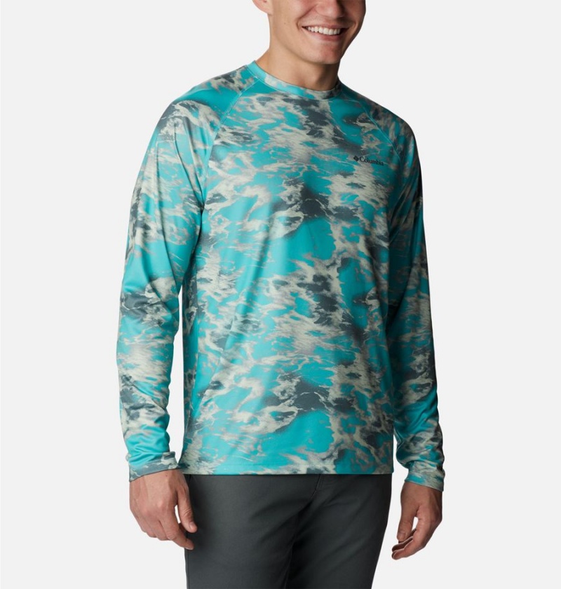 Columbia Summerdry Printed Long Sleeve Men's T-Shirt Turquoise | TXUZFG-853