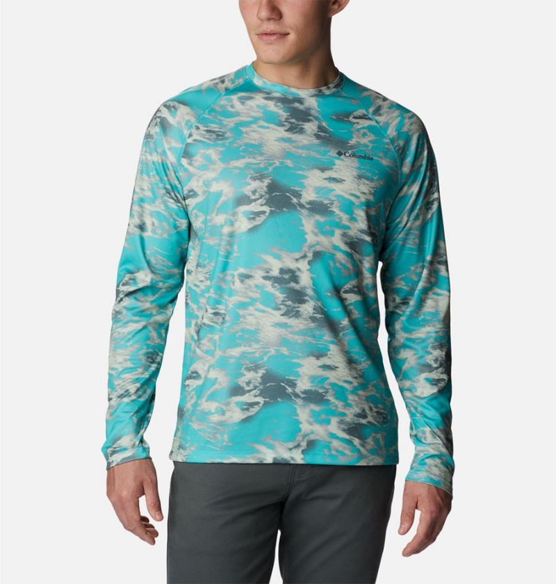 Columbia Summerdry Printed Long Sleeve Men\'s T-Shirt Turquoise | TXUZFG-853