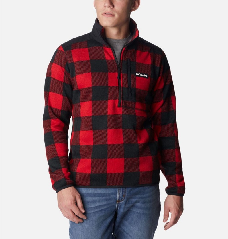 Columbia Sweater Weather II Printed Fleece Half Zip Men's Pullover Red | XUEDBK-978