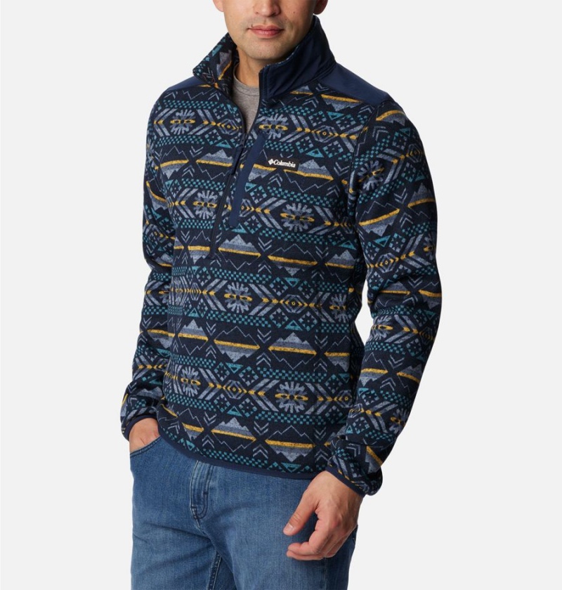 Columbia Sweater Weather II Printed Fleece Half Zip Men's Pullover Navy | TCGMHL-715