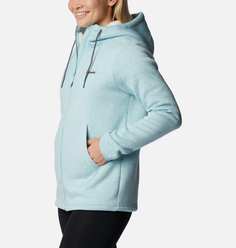 Columbia Sweater Weather Sherpa Full Zip Hooded Women's Fleece Jacket Turquoise | UWFOJP-328