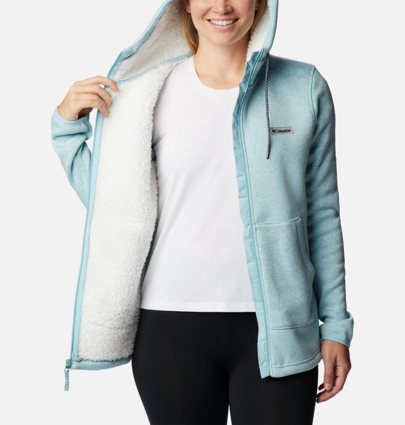 Columbia Sweater Weather Sherpa Full Zip Hooded Women's Fleece Jacket Turquoise | UWFOJP-328