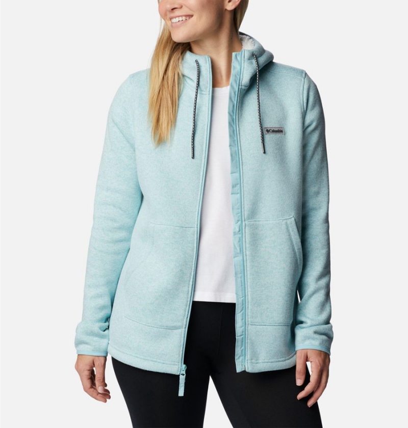 Columbia Sweater Weather Sherpa Full Zip Hooded Women's Fleece Jacket Turquoise | UWFOJP-328