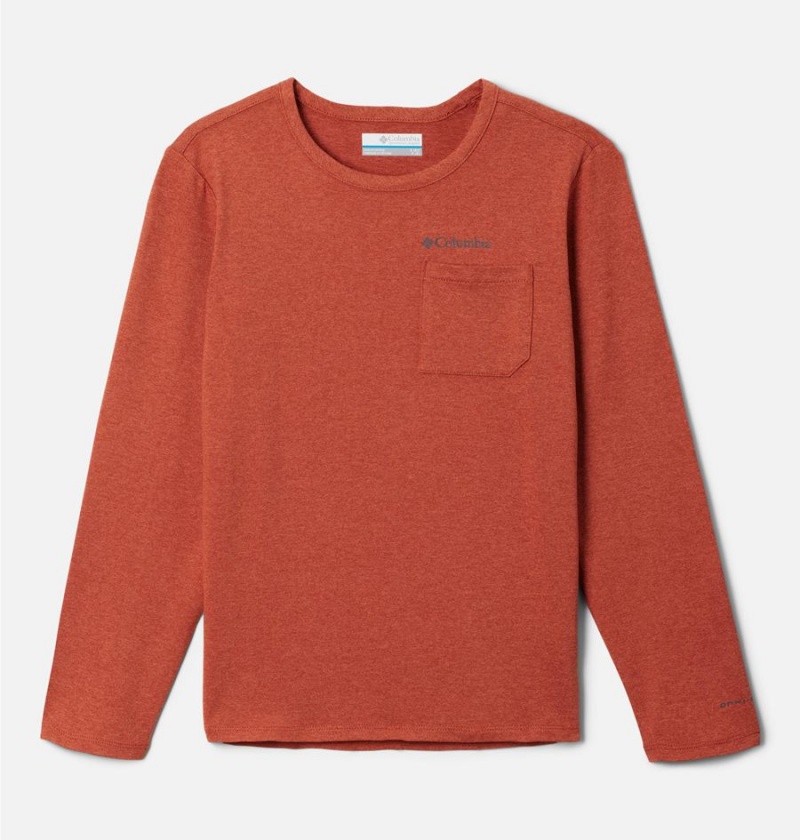 Columbia Tech Trail Long Sleeve Kids\' T-Shirt Red | EKCRQI-834