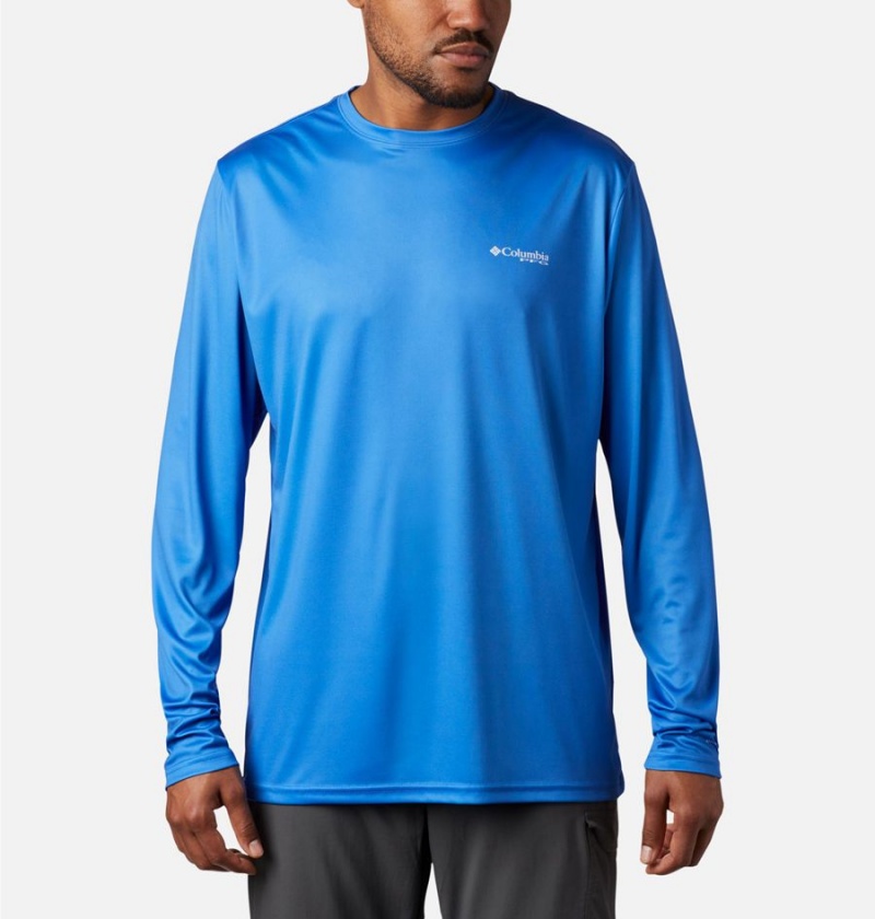 Columbia Terminal Tackle PFG Fish Flag Long Sleeve Men's T-Shirt Blue | SXUMFJ-914
