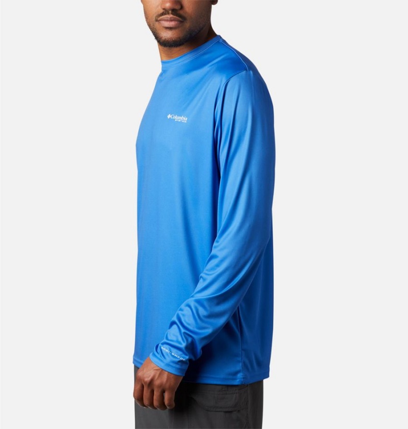 Columbia Terminal Tackle PFG Fish Flag Long Sleeve Men's T-Shirt Blue | SXUMFJ-914
