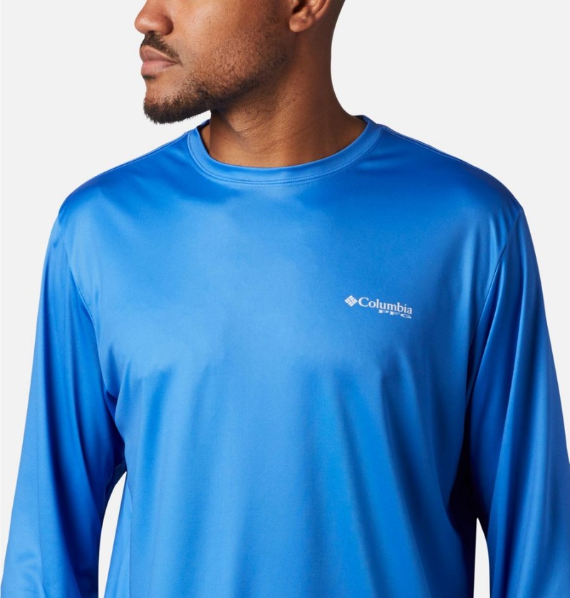 Columbia Terminal Tackle PFG Fish Flag Long Sleeve Men's T-Shirt Blue | SXUMFJ-914
