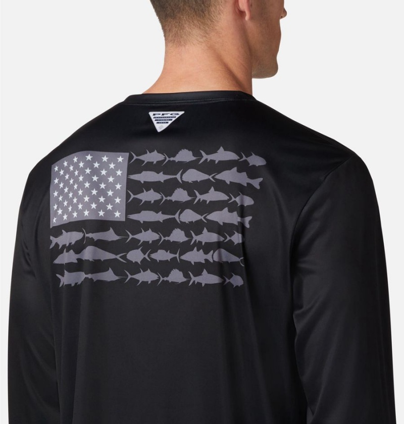 Columbia Terminal Tackle PFG Fish Flag Long Sleeve Men's T-Shirt Black | COVHPF-930