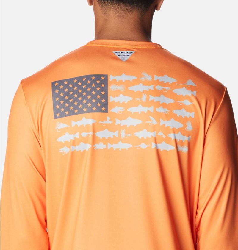 Columbia Terminal Tackle PFG Fish Flag Long Sleeve Men's T-Shirt Orange | MTBDHJ-629