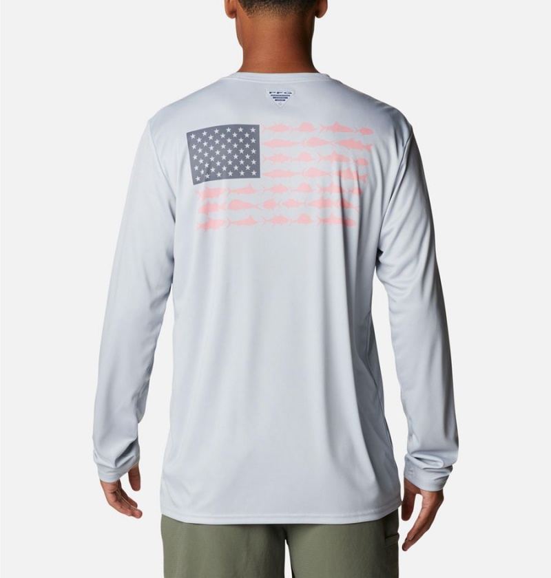 Columbia Terminal Tackle PFG Fish Flag Long Sleeve Men's T-Shirt Grey | EOHFTZ-380