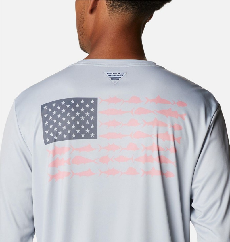 Columbia Terminal Tackle PFG Fish Flag Long Sleeve Men's T-Shirt Grey | EOHFTZ-380