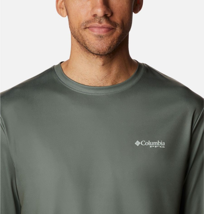 Columbia Terminal Tackle PFG Fish Flag Long Sleeve Men's T-Shirt Green | RNZLWI-598