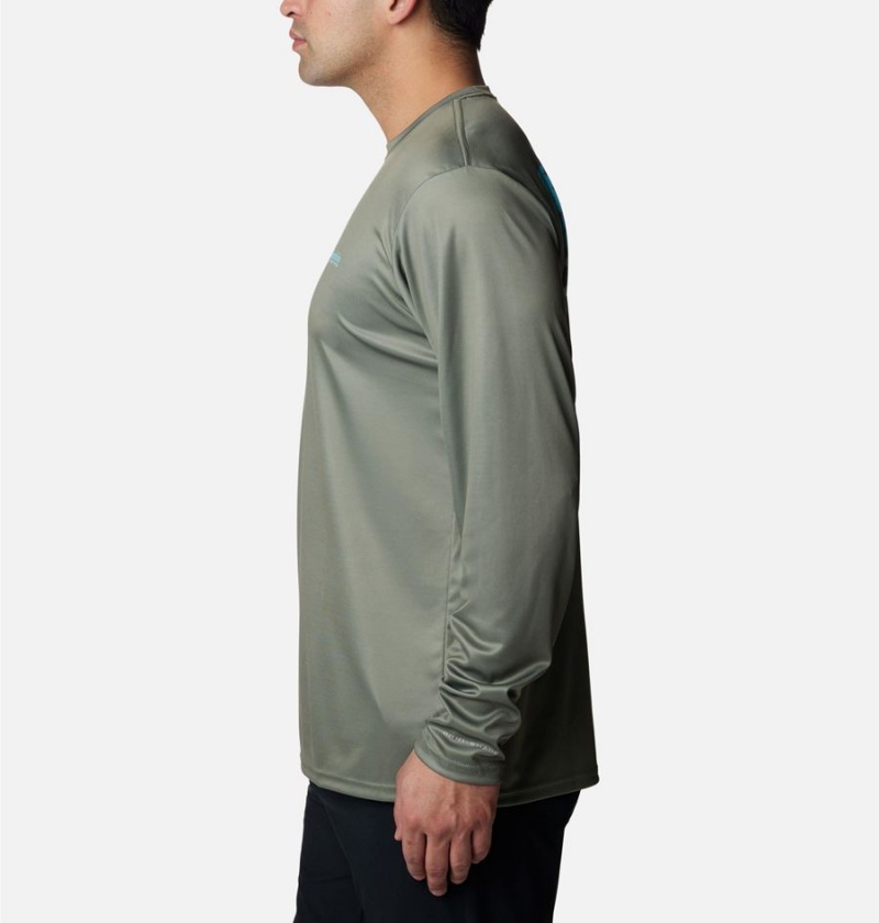 Columbia Terminal Tackle PFG Fish Flag Long Sleeve Men's T-Shirt Green | FQRANO-720