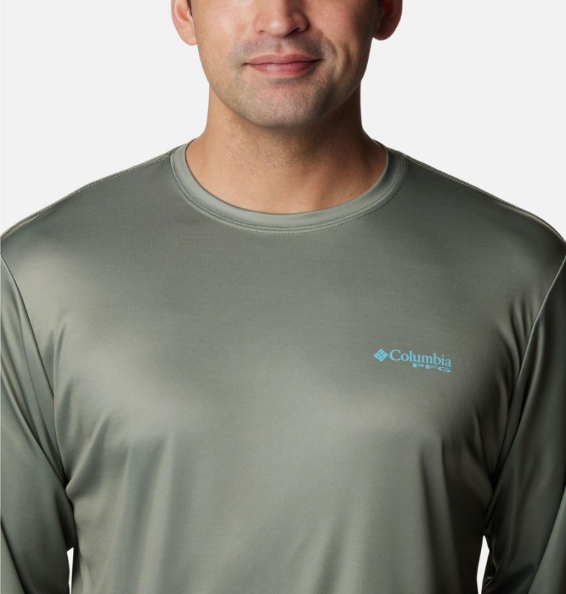 Columbia Terminal Tackle PFG Fish Flag Long Sleeve Men's T-Shirt Green | FQRANO-720