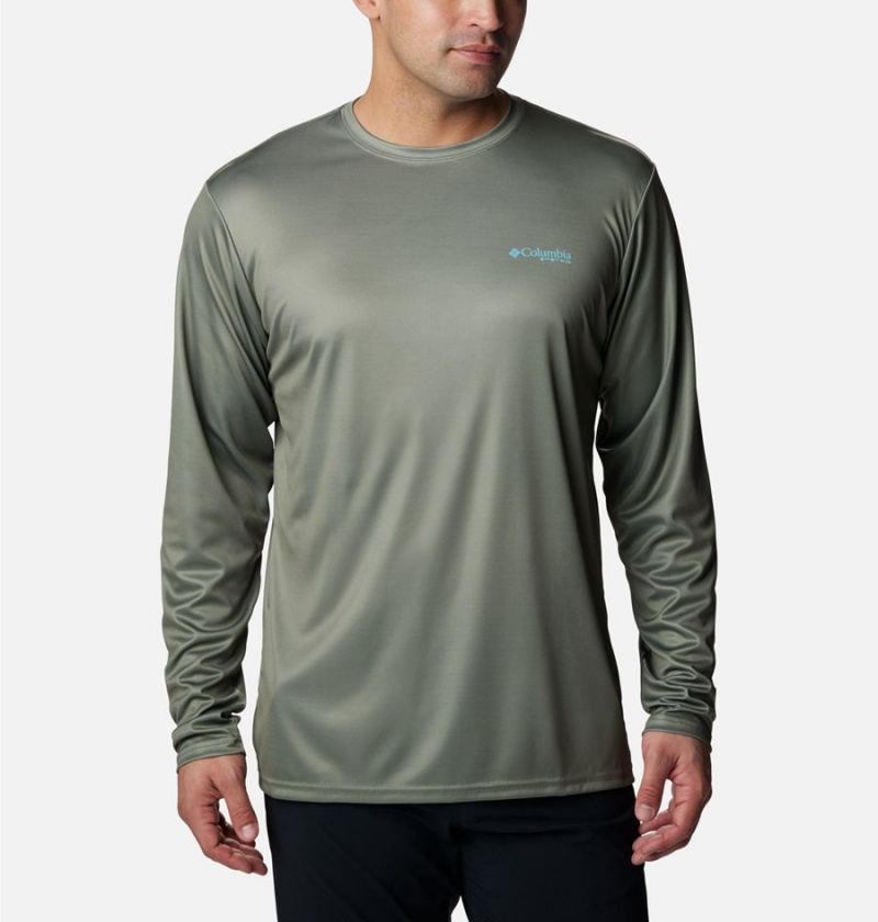 Columbia Terminal Tackle PFG Fish Flag Long Sleeve Men\'s T-Shirt Green | FQRANO-720