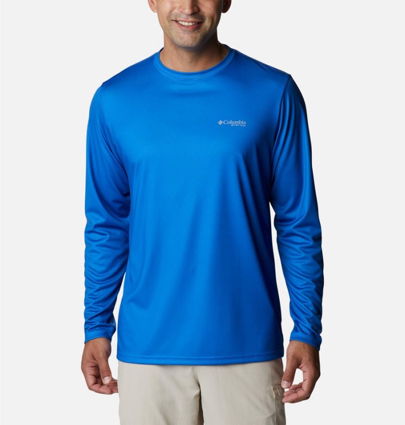Columbia Terminal Tackle PFG Fish Flag Long Sleeve Men's T-Shirt Blue | RBMKNU-867