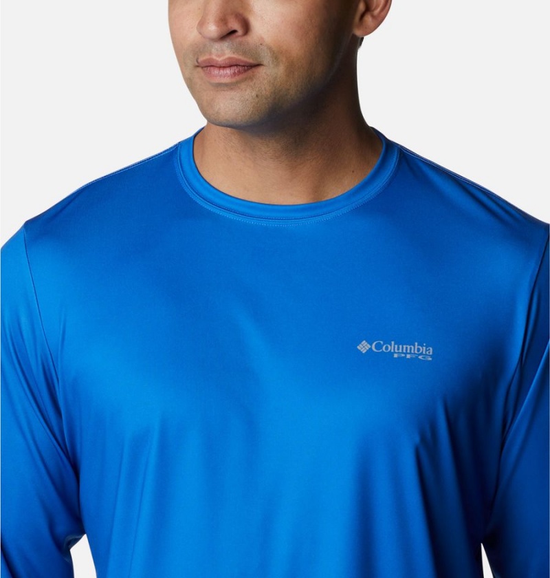 Columbia Terminal Tackle PFG Fish Flag Long Sleeve Men's T-Shirt Blue | RBMKNU-867