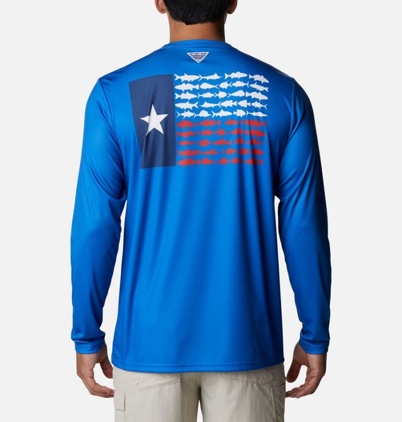 Columbia Terminal Tackle PFG Fish Flag Long Sleeve Men\'s T-Shirt Blue | RBMKNU-867