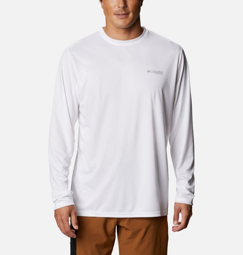 Columbia Terminal Tackle PFG Fish Flag Long Sleeve Men's T-Shirt White | QITSLJ-936