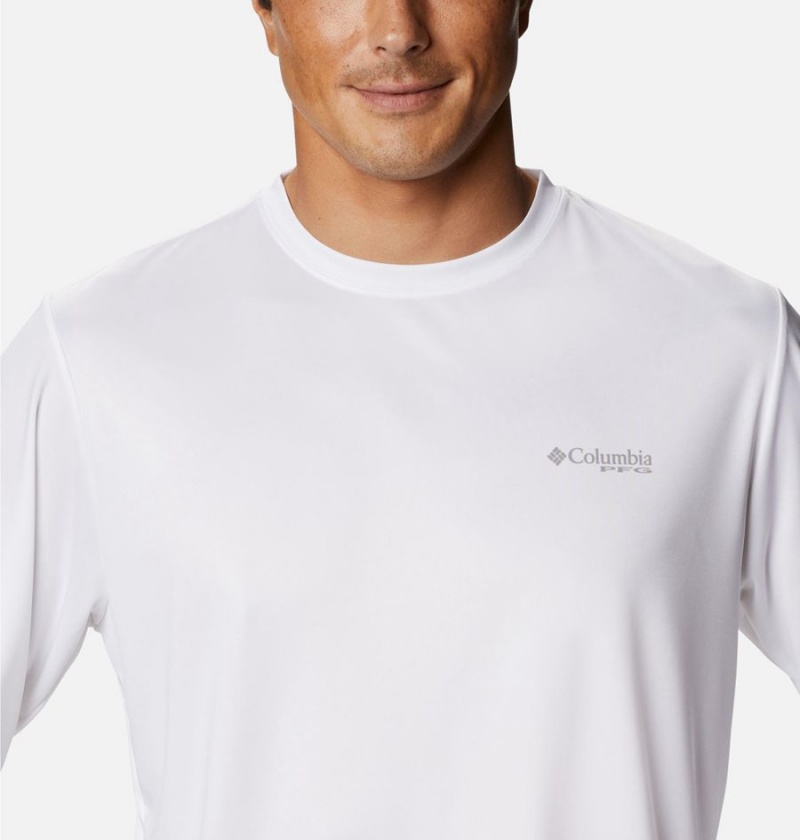 Columbia Terminal Tackle PFG Fish Flag Long Sleeve Men's T-Shirt White | QITSLJ-936