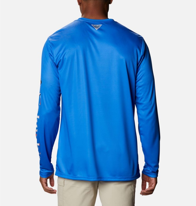 Columbia Terminal Tackle PFG Logo Print Long Sleeve Men's T-Shirt Blue | IKYNBQ-027