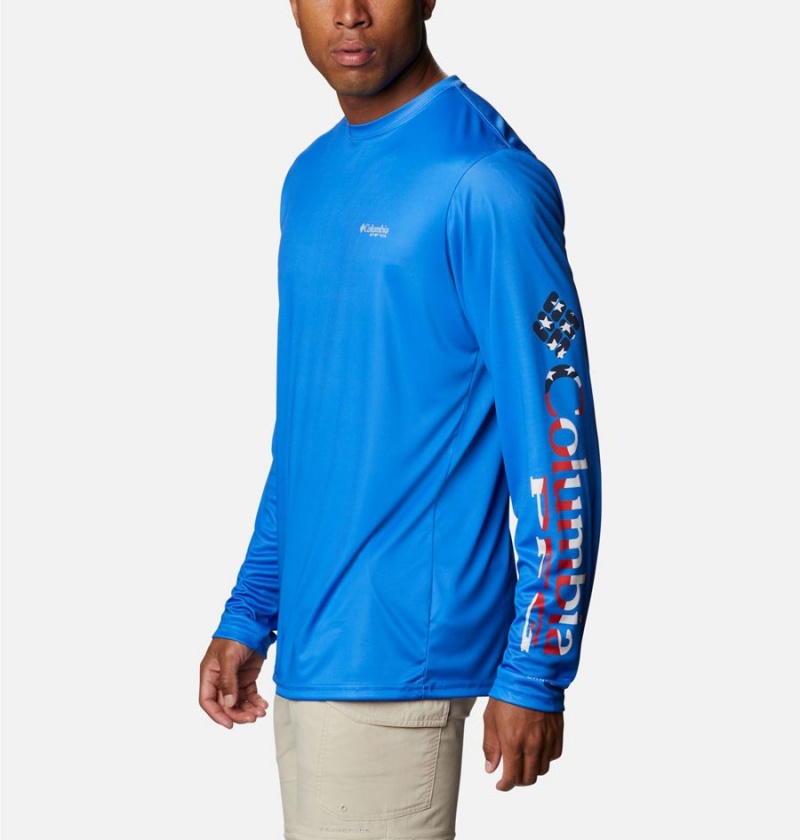 Columbia Terminal Tackle PFG Logo Print Long Sleeve Men's T-Shirt Blue | IKYNBQ-027