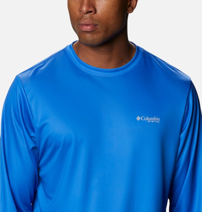 Columbia Terminal Tackle PFG Logo Print Long Sleeve Men's T-Shirt Blue | IKYNBQ-027