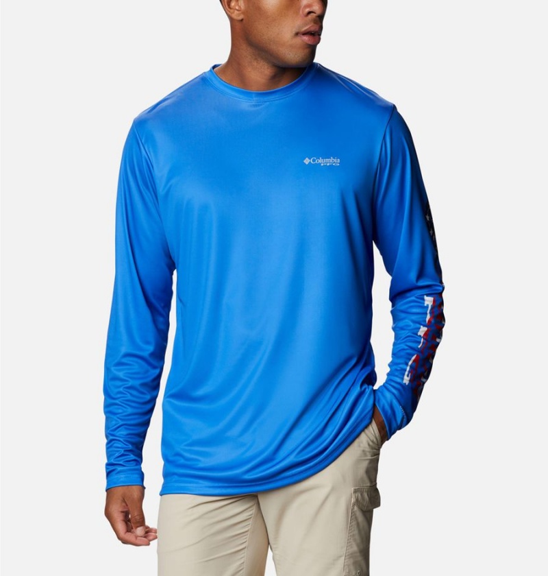 Columbia Terminal Tackle PFG Logo Print Long Sleeve Men\'s T-Shirt Blue | IKYNBQ-027