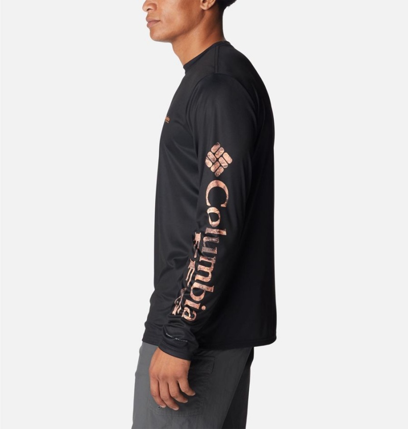 Columbia Terminal Tackle PFG Logo Print Long Sleeve Men's T-Shirt Black | WBNXFK-365