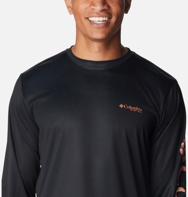 Columbia Terminal Tackle PFG Logo Print Long Sleeve Men's T-Shirt Black | WBNXFK-365