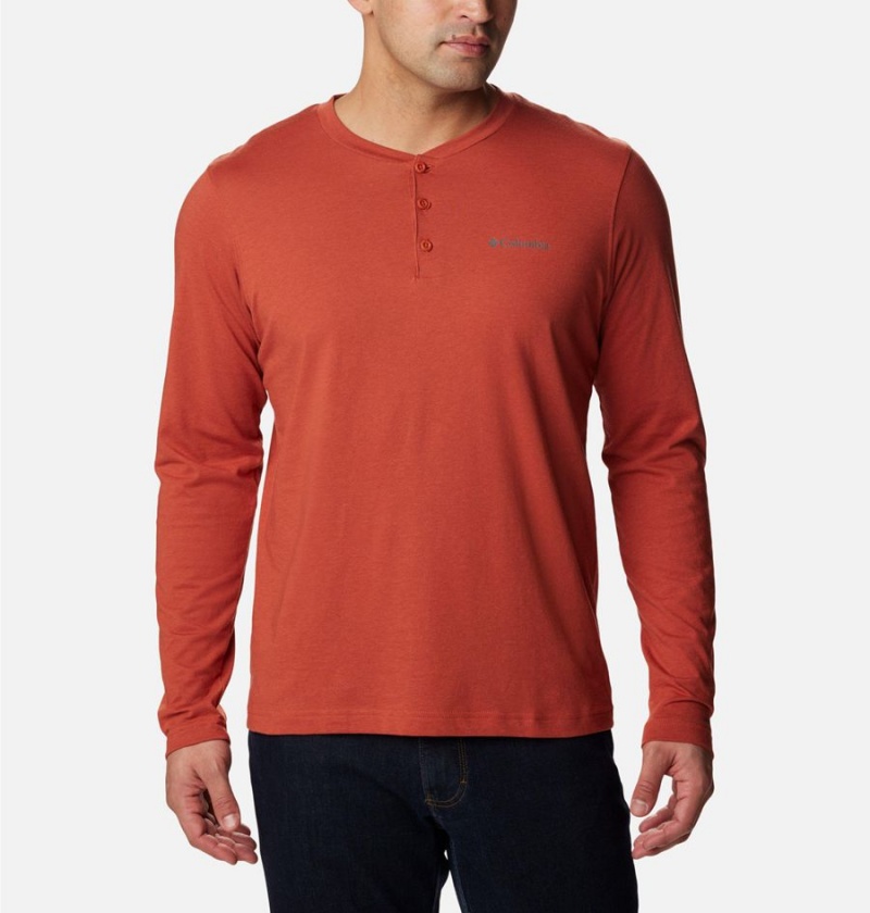 Columbia Thistletown Hills Henley Men\'s T-Shirt Red | NAEFSB-839